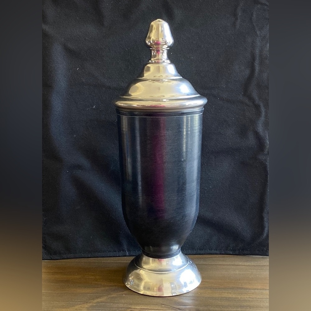 Vintage Silver plated /stained canister with lid - 12”